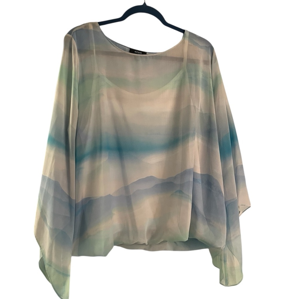Alfani Asymmetrical Green and Blue Blouse